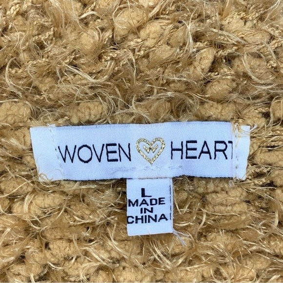 L Woven Heart Yellow Fuzzy Shrug Sweater Long Sleeve Large Stretch Open Front - Picture 5 of 7